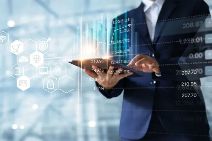 Business analytics and performance metrics on a digital interface