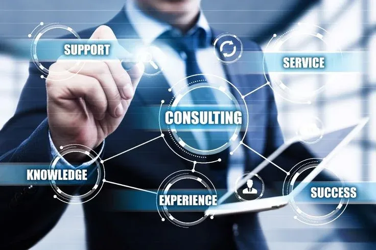 Consulting concept diagram: knowledge, support, service, experience and success